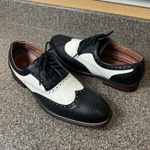Ferro Aldo Mens Oxford Dress Shoes Size 10 Black & White Wing Tip Saddle Lace Up
